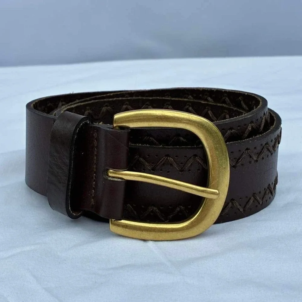 JCPenney Mens Chocolate Brown Genuine Leather Whipstitch Western Belt Size M